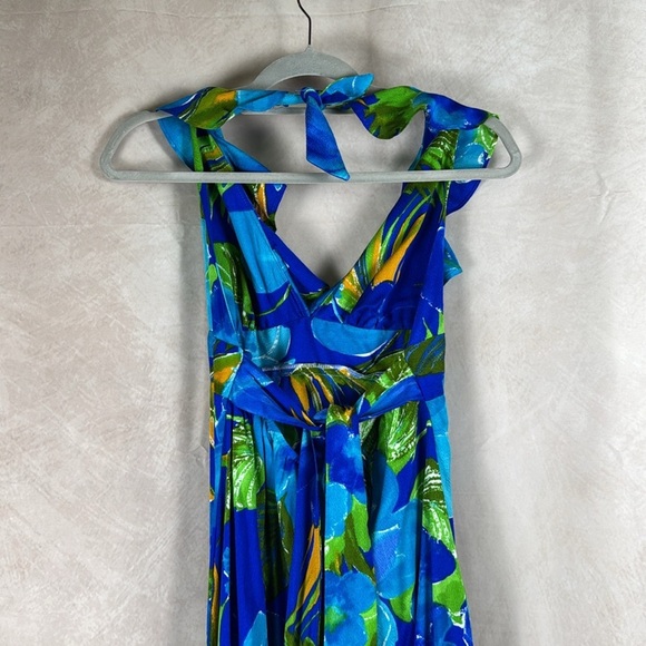 Pomare Vintage Hawaiian Maxi Dress Size 12 Tropical Aloha Floral 70s Ruffle Neck - Picture 5 of 12